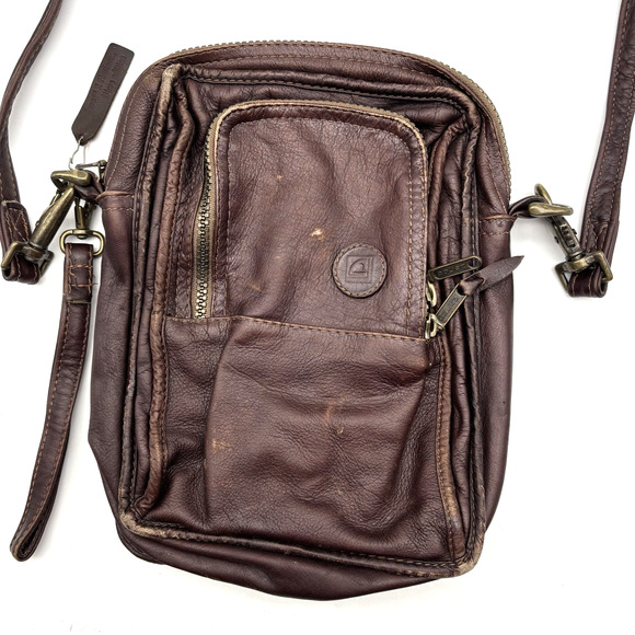 Vintage 90s Dilana Design Collection Brown Leather Organizer Crossbody Bag FLAWS - Picture 2 of 16
